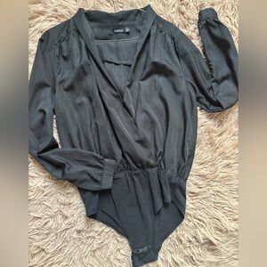 Boohoo Black Long Sleeve Wrap Front Bodysuit; Size 10